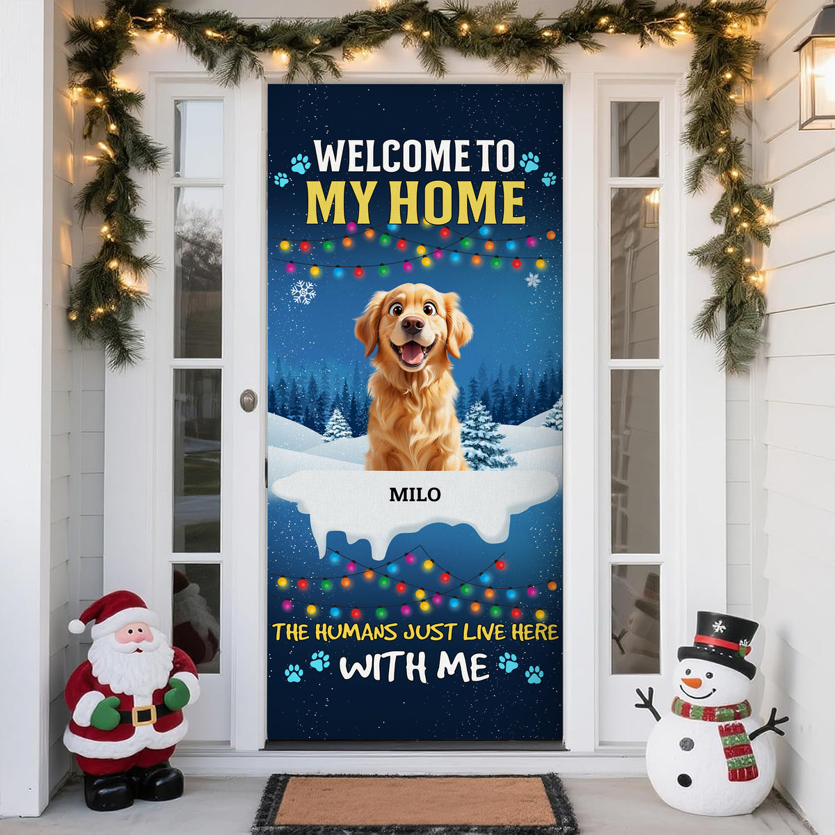 Christmas Peeking Dogs Welcome To Our Home The Humans Just Live Here Door Cover For Dog Lovers HO82 900214
