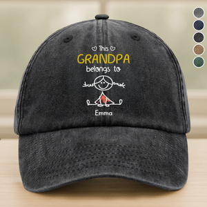 This Grandpa Belongs To Us Personalized Washed Denim Baseball Cap HA75 897156