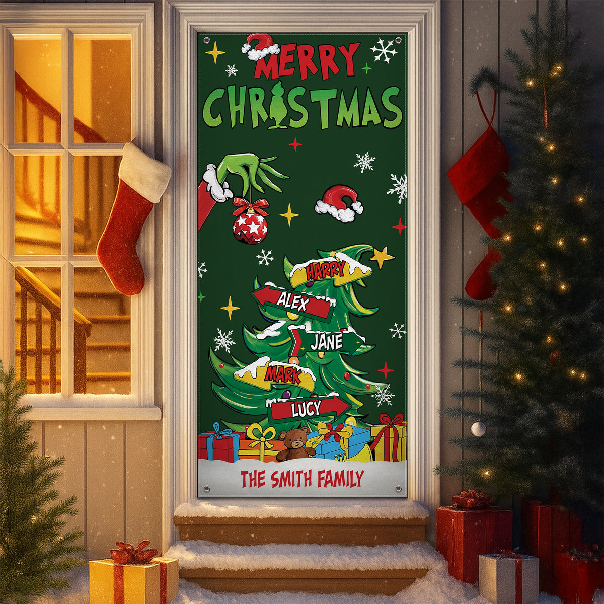 Custom Family Name Merry Grinchmas Door Cover CH07 899968