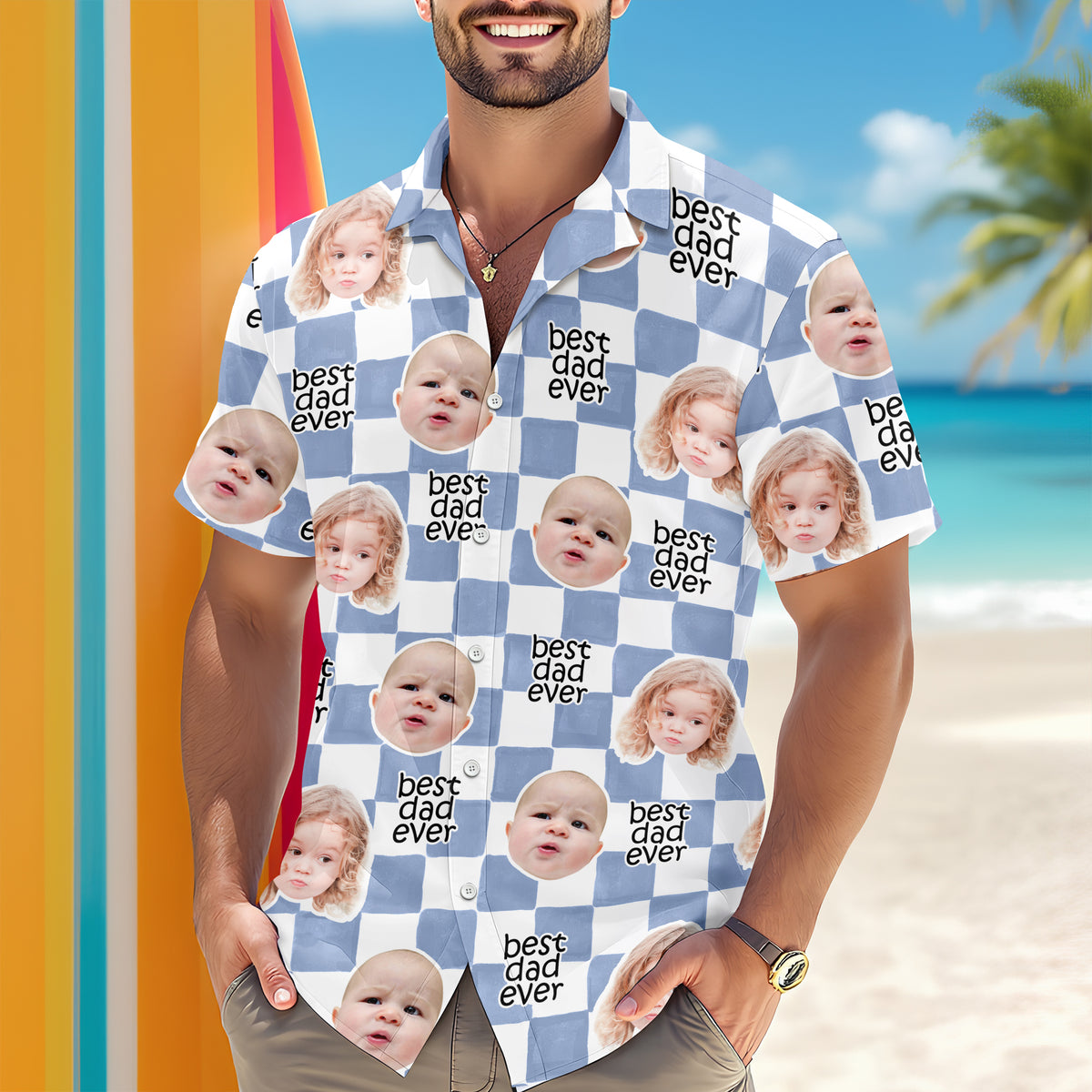 Custom Baby Face Best Dad Ever Retro Hawaii Shirt - Gift for Parents, Father's Day LM32 669011