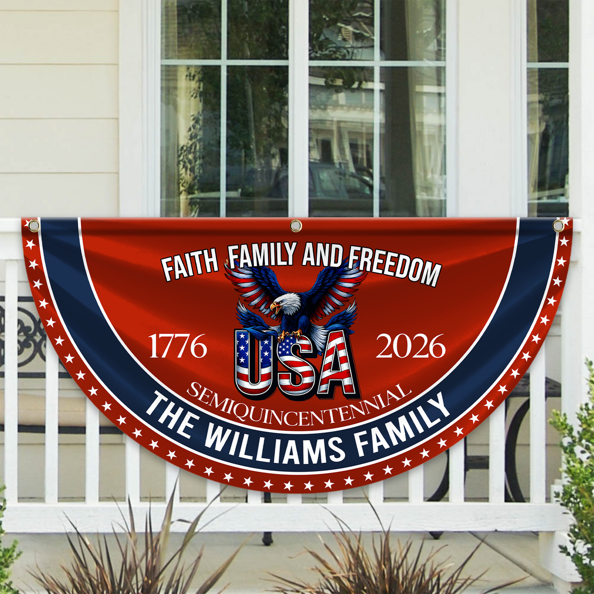 Custom Family Name Faith, Family & Freedom America 250 Years Non-Pleated Fan Flag CH07 910236