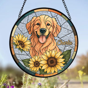 Custom Dog Photo With Sunflower Memorial Stained Glass Suncatcher, Pet Loss Gift HO82 894326