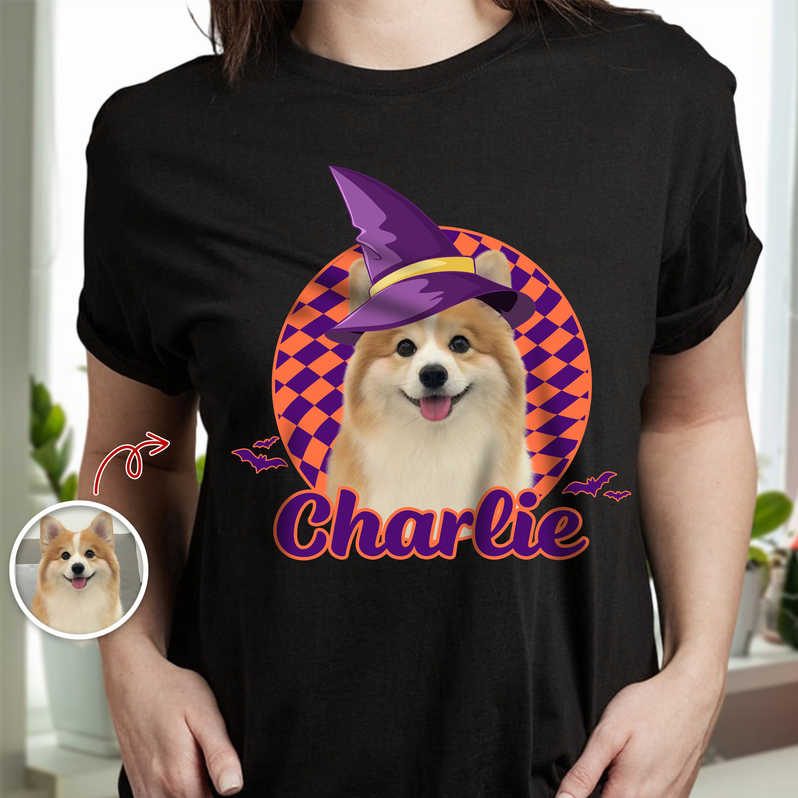 Custom Dog Cat Photo Witch Hat Halloween Dark Shirt HO82 894982