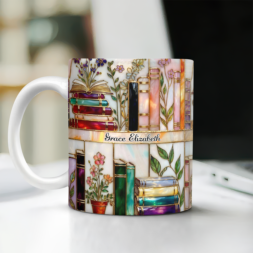 Custom Name Floral Book Stained-Glass Style Mug Personalized Gift For Book Lovers TH10 898765