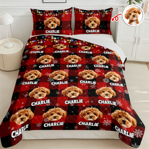 Custom Dog Photo Name Snow Christmas Light Holiday Bedding Set CH07 899086