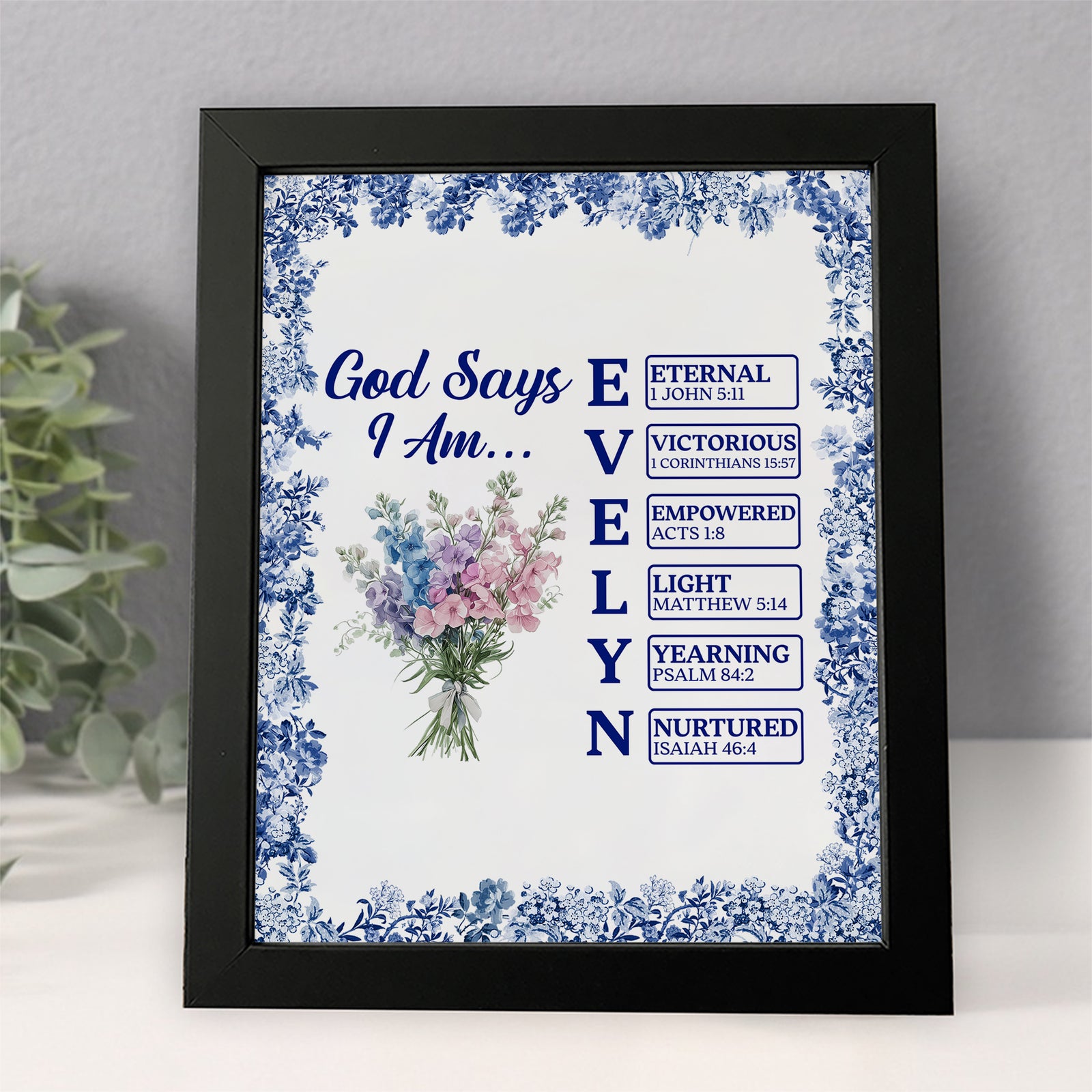 Custom Name Letter God Says I Am Flower Toile De Jouy Style Picture Frame LM32 895389