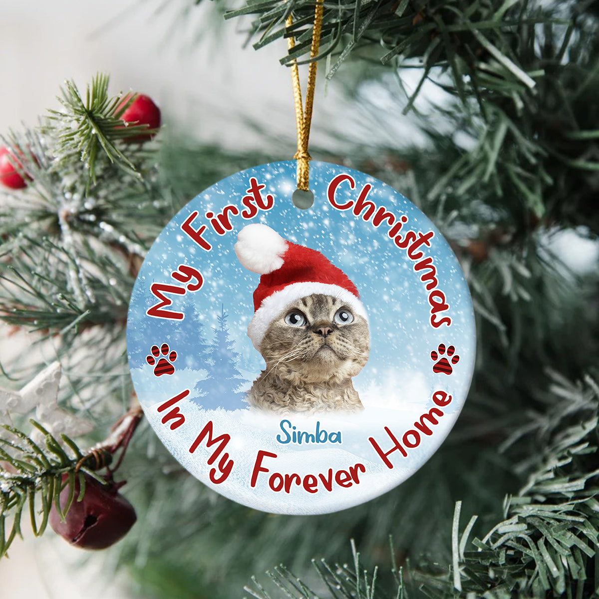 Custom Cat Photo My First Christmas In My Forever Home Christmas Ceramic Ornament CH07 896598