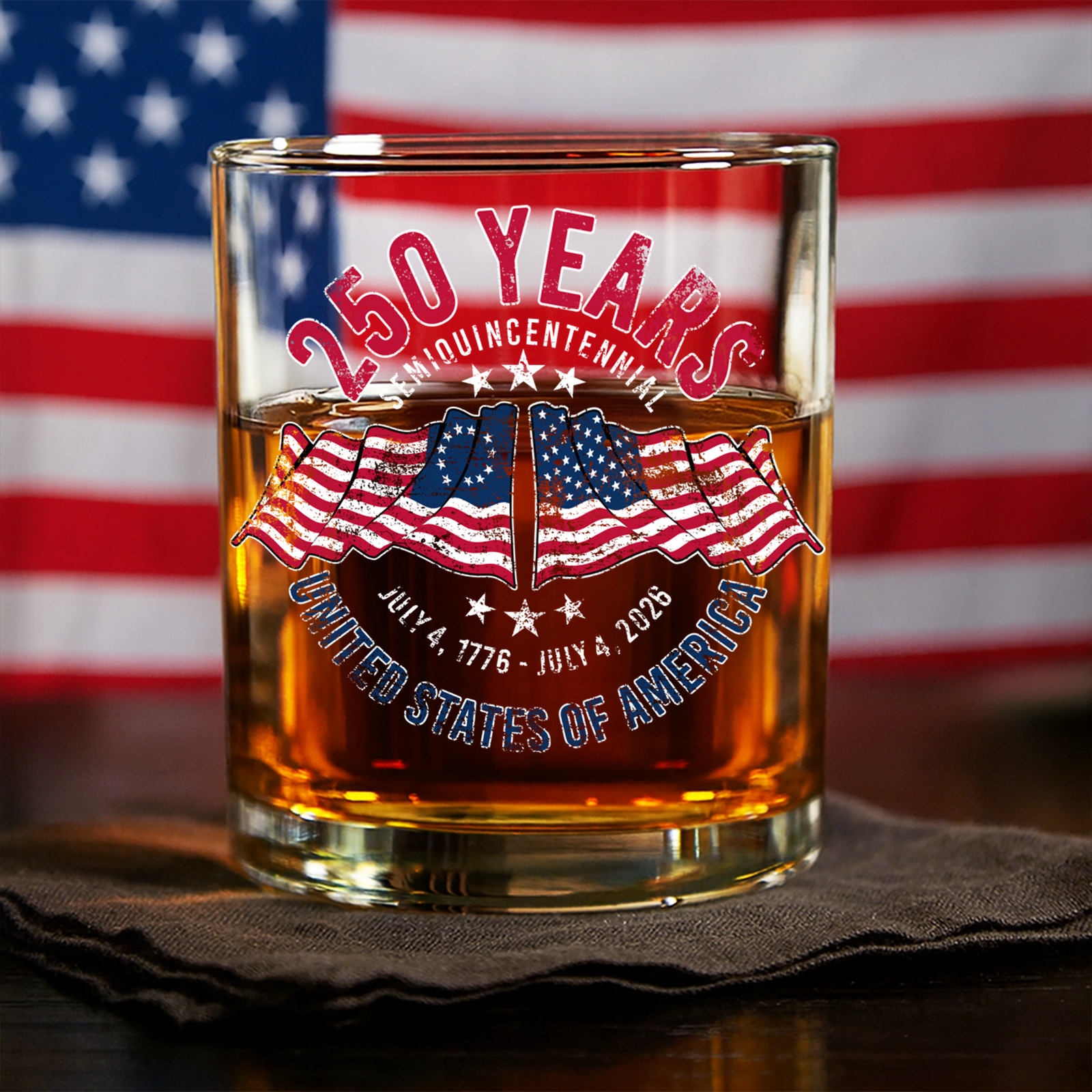 American 250 Years Semiquincentennial – Patriotic Gift 2026 Whiskey Glass LM32 895269