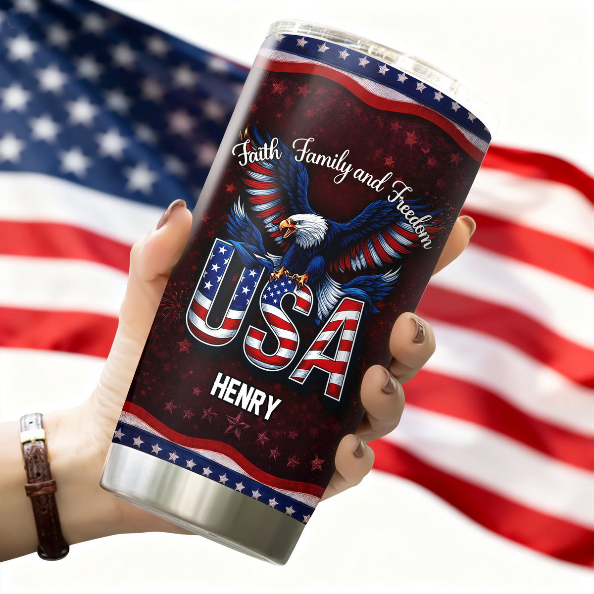 Custom Name Faith, Family & Freedom 250 Years Anniversary Fat Tumbler 1776–2026 CH07 910590