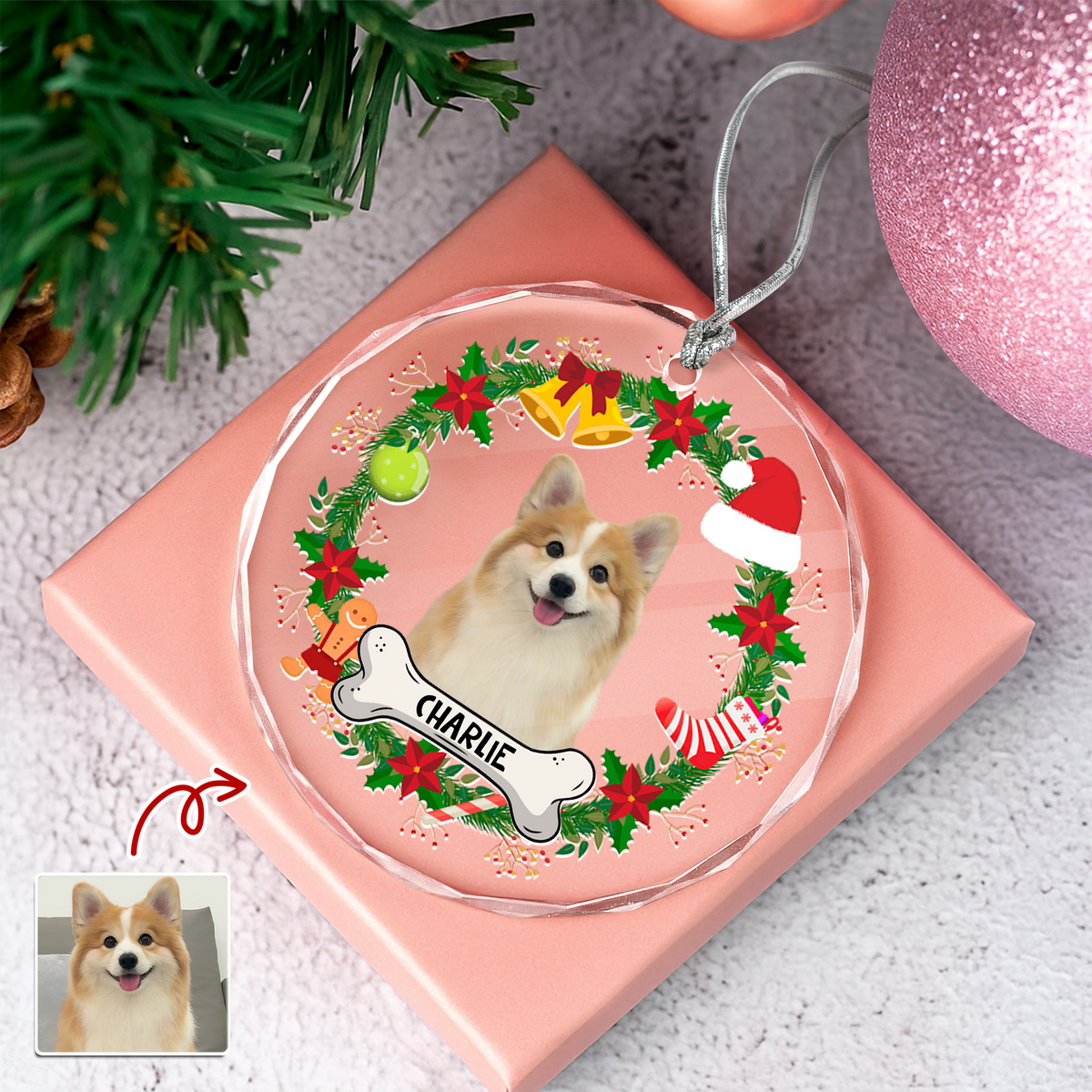 Custom Dog Photo Christmas Cirle Glass Ornament For Dog Lovers TH10 894759