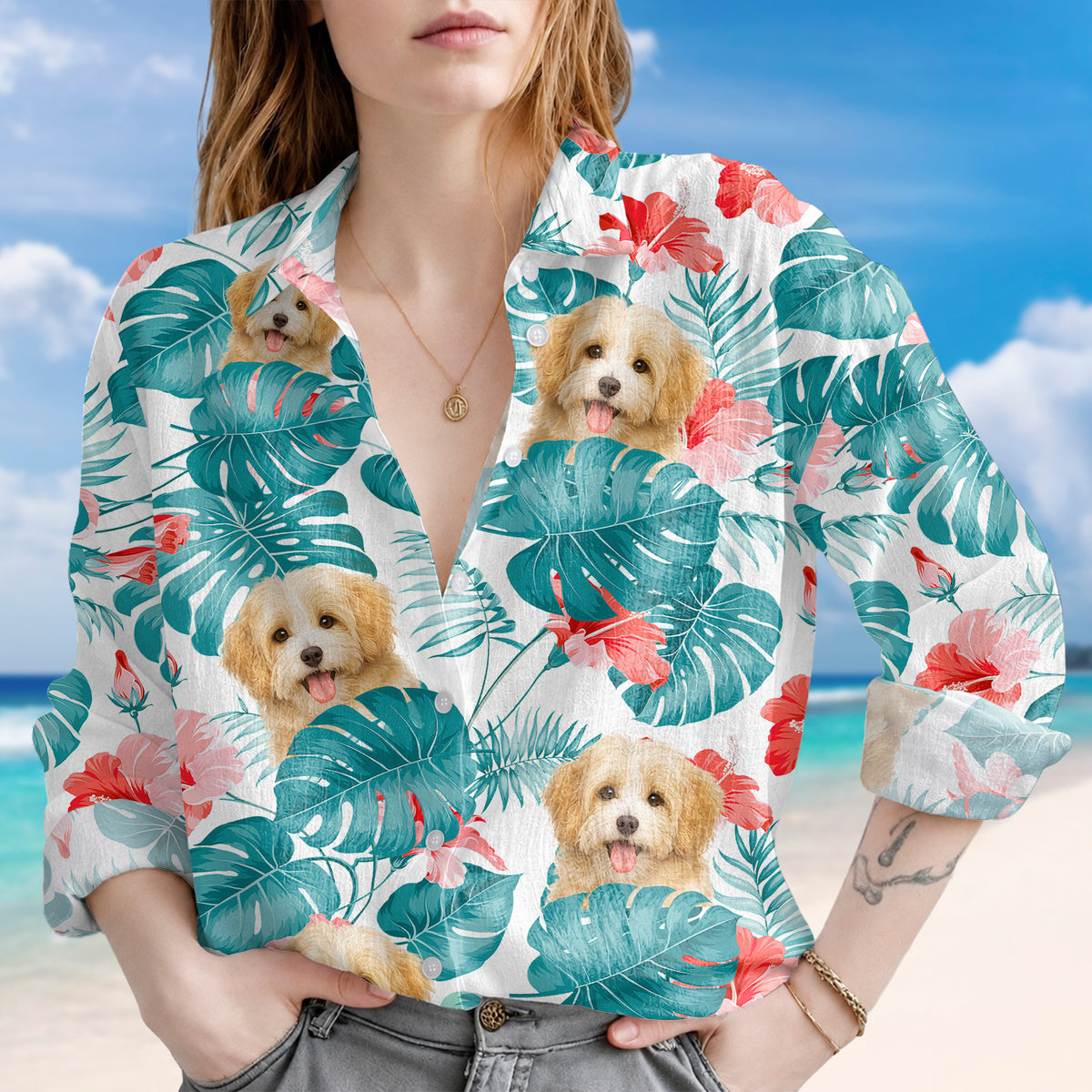 Custom Pet Photo Tropical Blouse Shirt Pet Lover Summer Gift TH10 170161