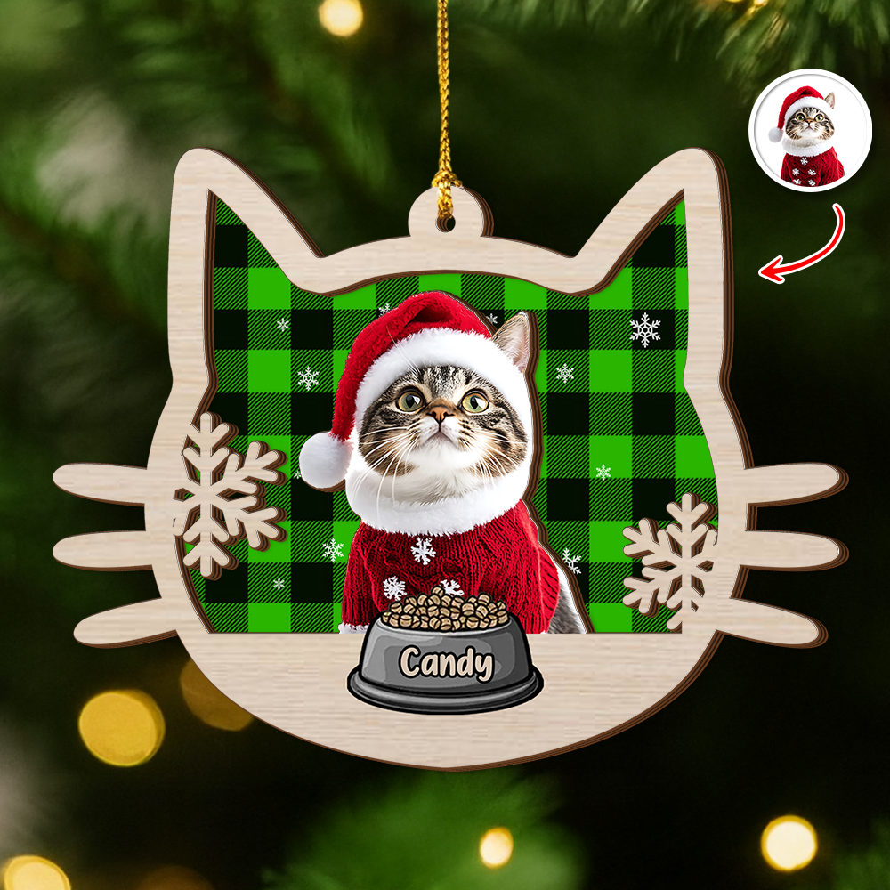 Custom Photo Meowy Christmas 2 Layer Wooden Ornament LM32 895783