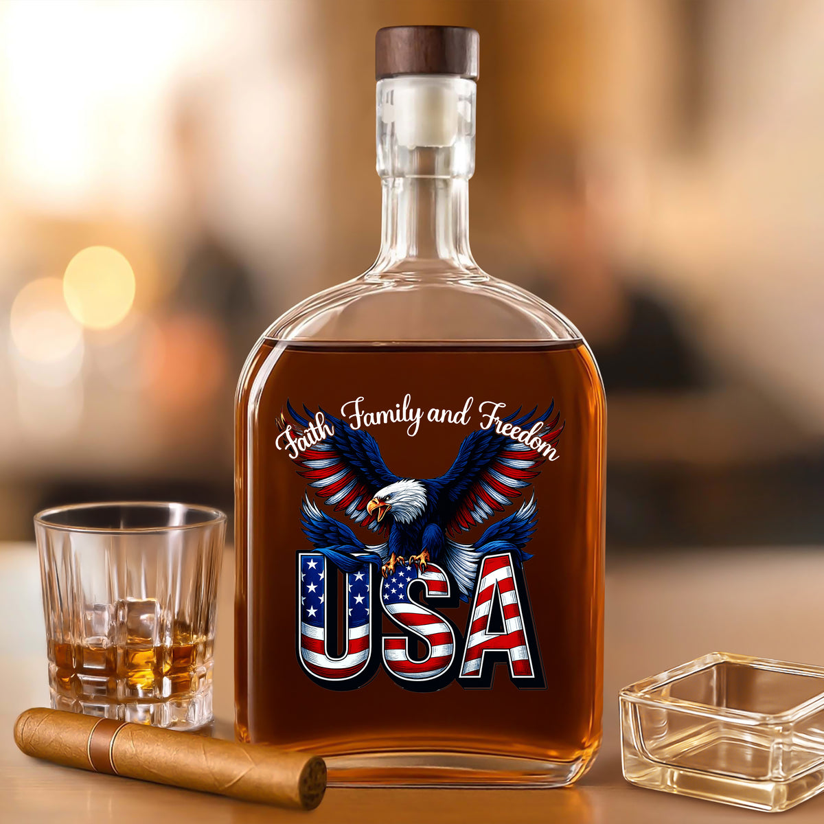 Faith, Family & Freedom America 250 Years Patriotic Whiskey Bottle LM32 897357