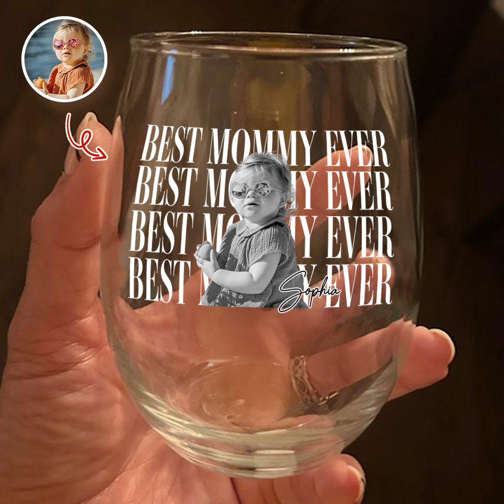 Personalized Vintage Photo Best Daddy Mommy Ever Wine Glass TH10 169957