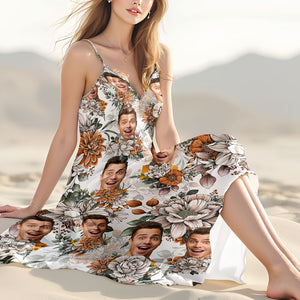 Custom Human Photo Floral Style Women's V-Neck Cami Maxi Dress HO82 893602
