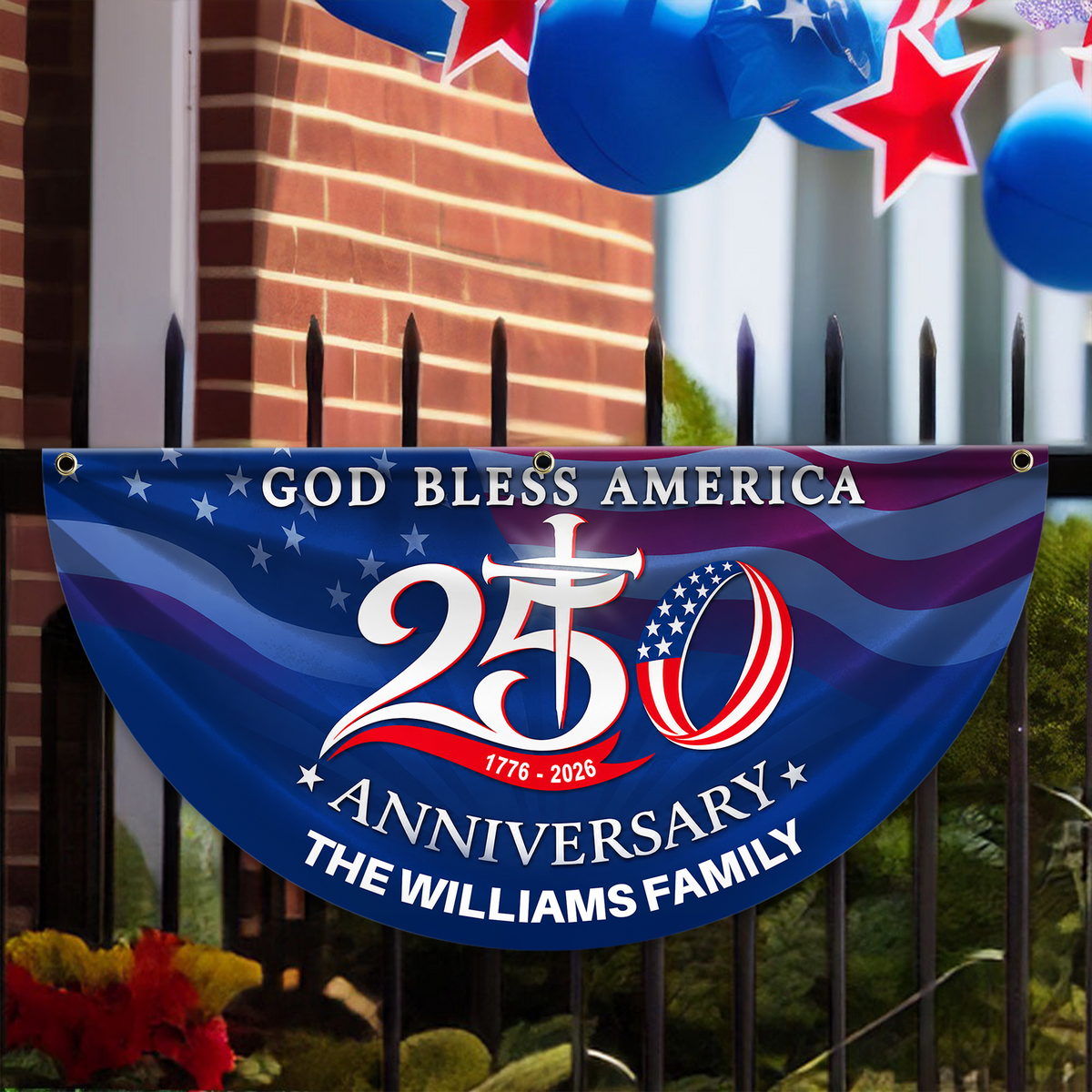 Custom Name Patriotic 250th Anniversary God Bless America 1776-2026 Non-Pleated Fan Flag HO82 902802