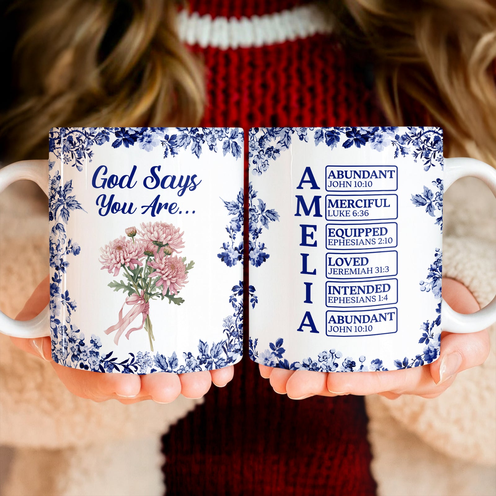 Custom Name Letter God Says I Am Flower Toile De Jouy Style Print Full Mug LM32 895391