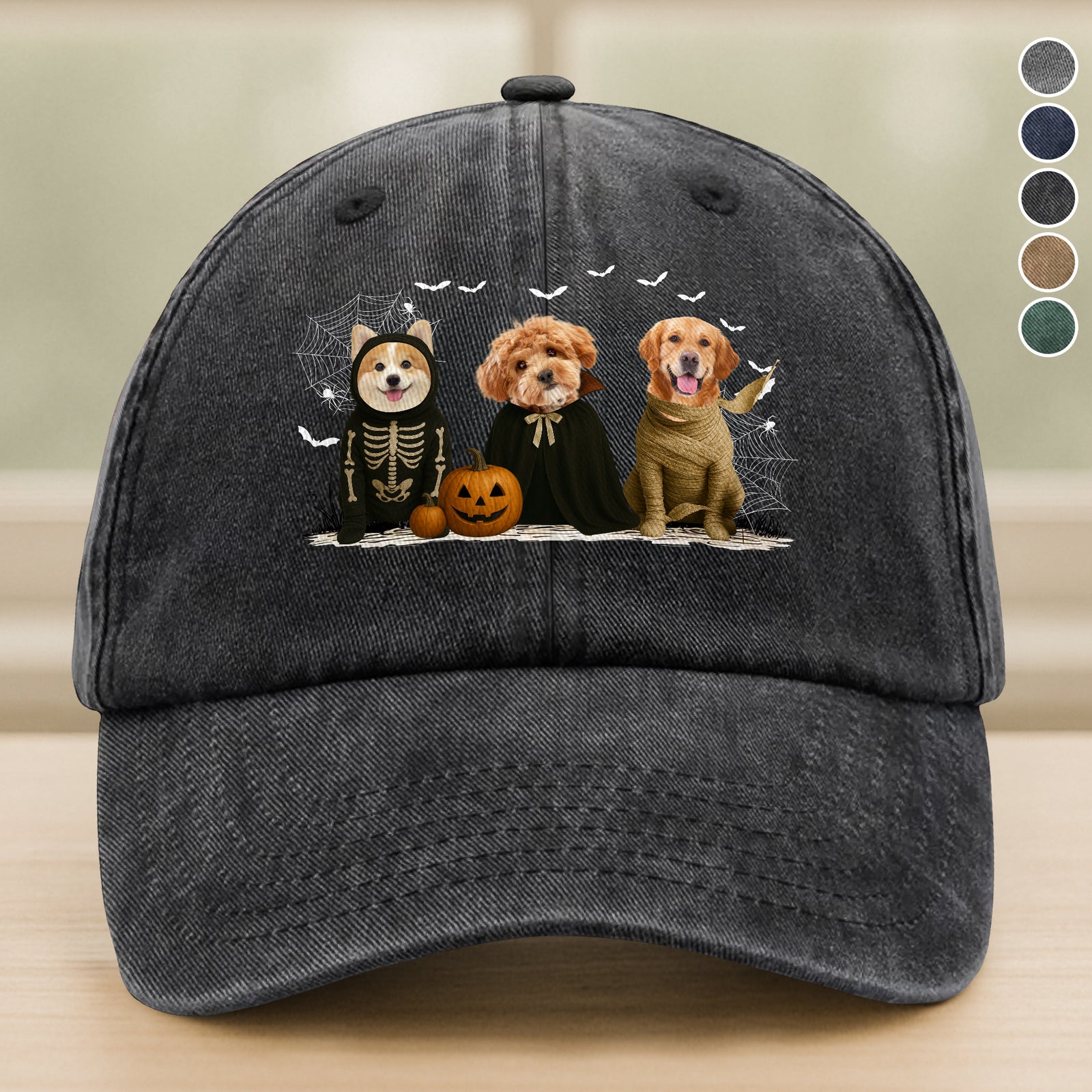 Custom Photo Gothic Halloween Washed Denim Baseball Cap For Dog Lovers TH10 896157
