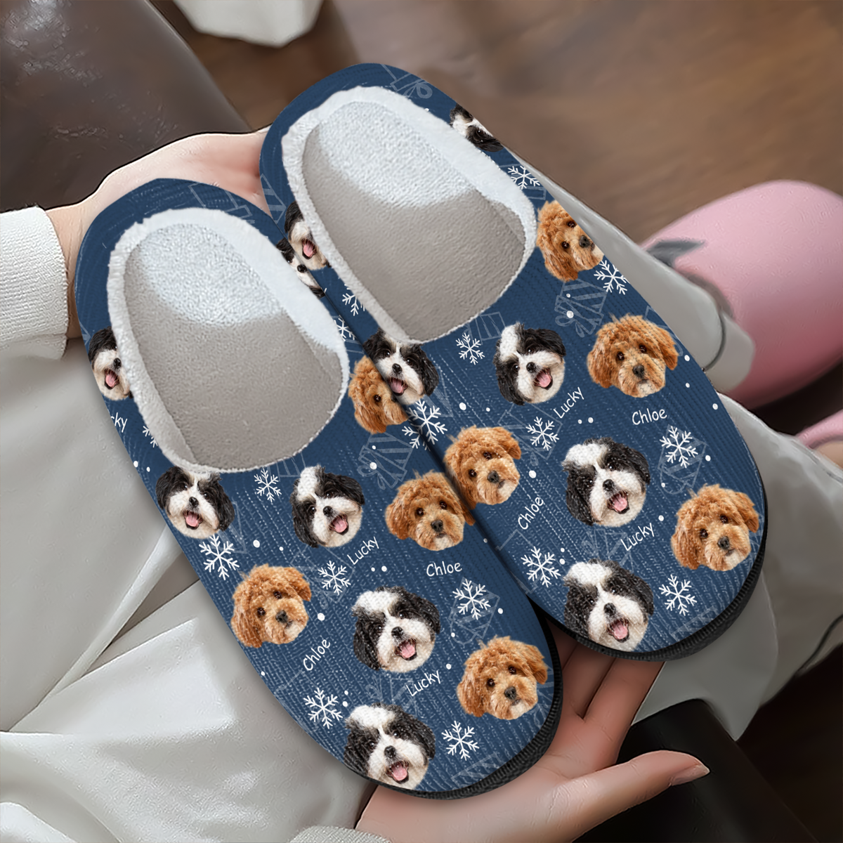 Custom Photo Pet Merry Christmas Slippers Cozy Holiday Gift for Pet Parents HO82 903446