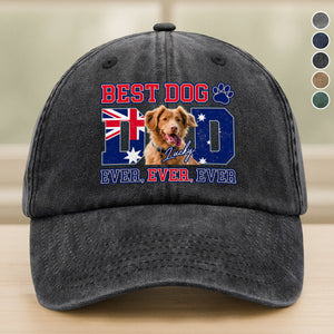 Custom Photo Best Dog Mom Dad Ever Ever Ever With Australian Flag Washed Denim Baseball Cap Gift For Dad, Birthday Gifts HO82 894384