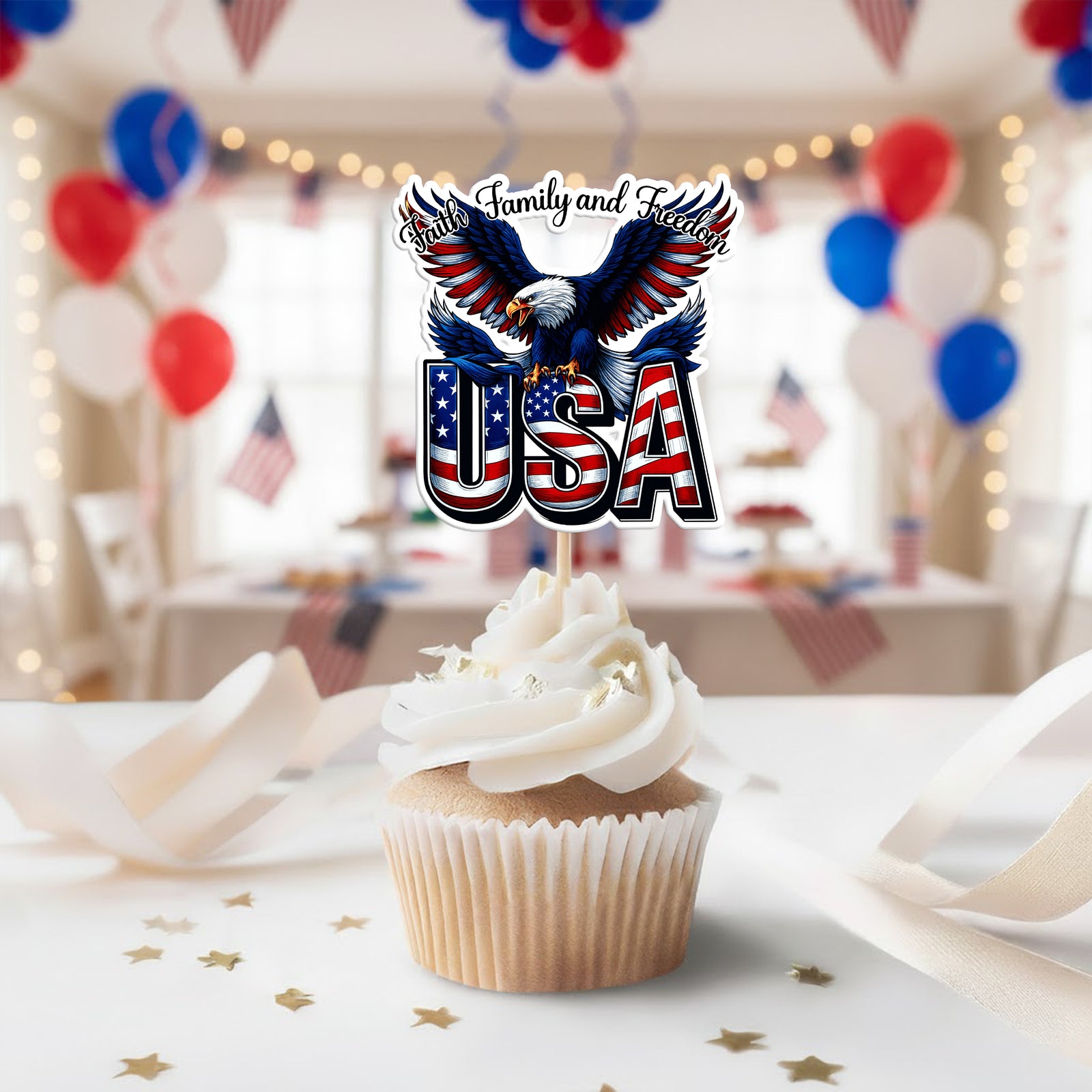 Faith, Family & Freedom 250 Years America Cupcake Topper HA75 898836