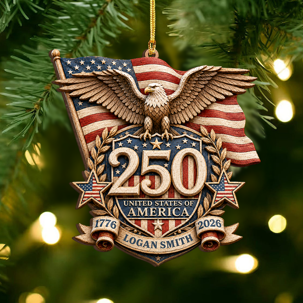 Personalized America 250th Anniversary Patriot Eagle Wooden Ornament HO82 903402