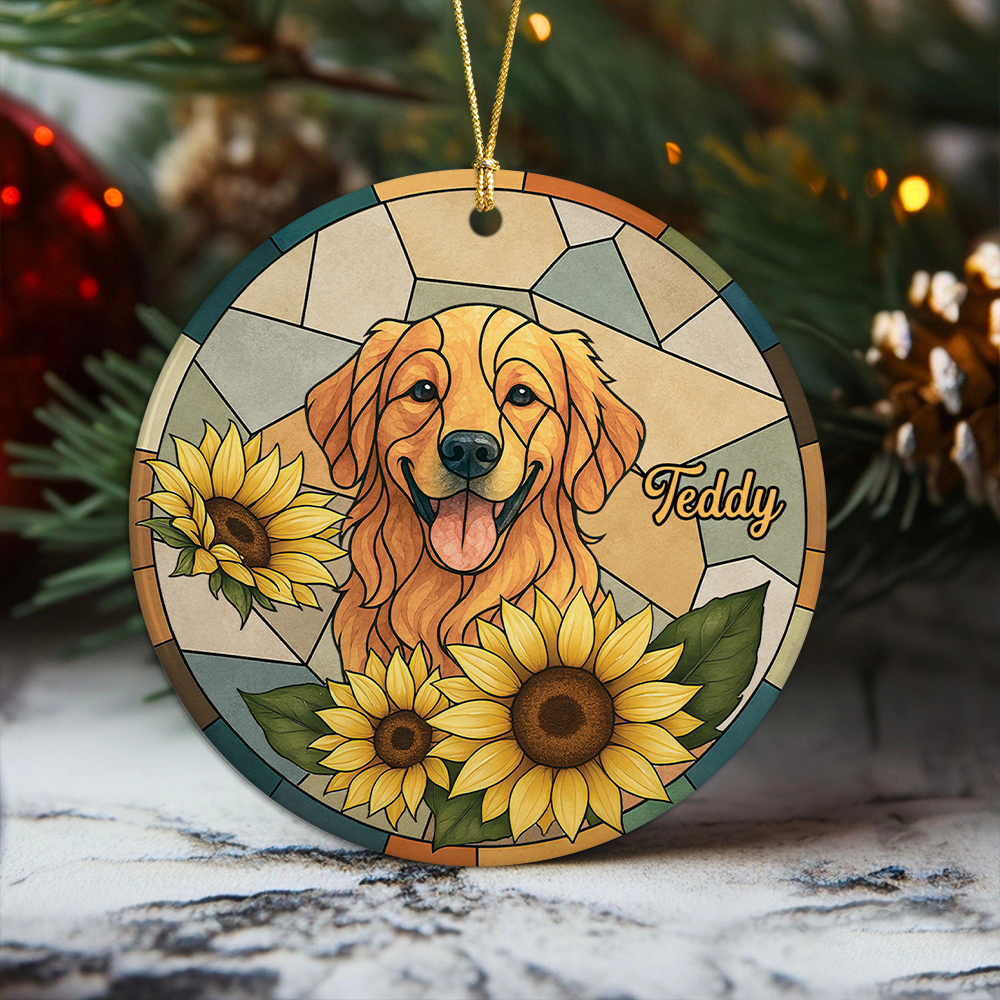Custom Dog Photo With Sunflower Memorial Ceramic Ornament - Personalized Gift For Dog Lovers HO82 903326