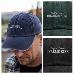 Rest In Peace Charlie Kirk Washed Denim Baseball Cap LM32 65449