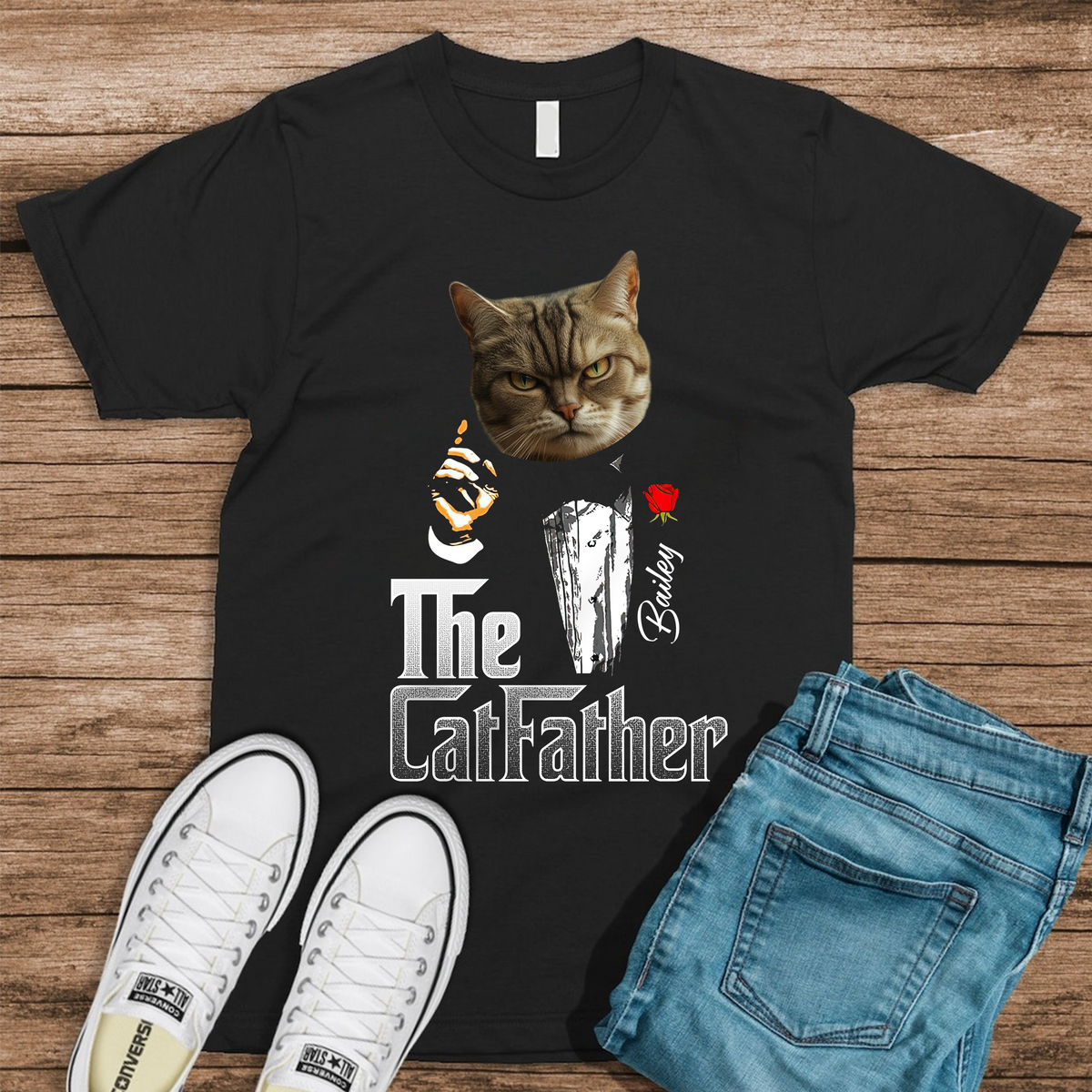 Custom Photo The Catfather Gentlemen Cat Shirt Personalized Gift For Dad HO82 893846