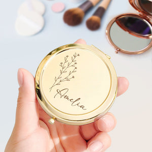 Custom Name Bridesmaids Flower Engraved Pocket Makeup Mirror LM32 893891