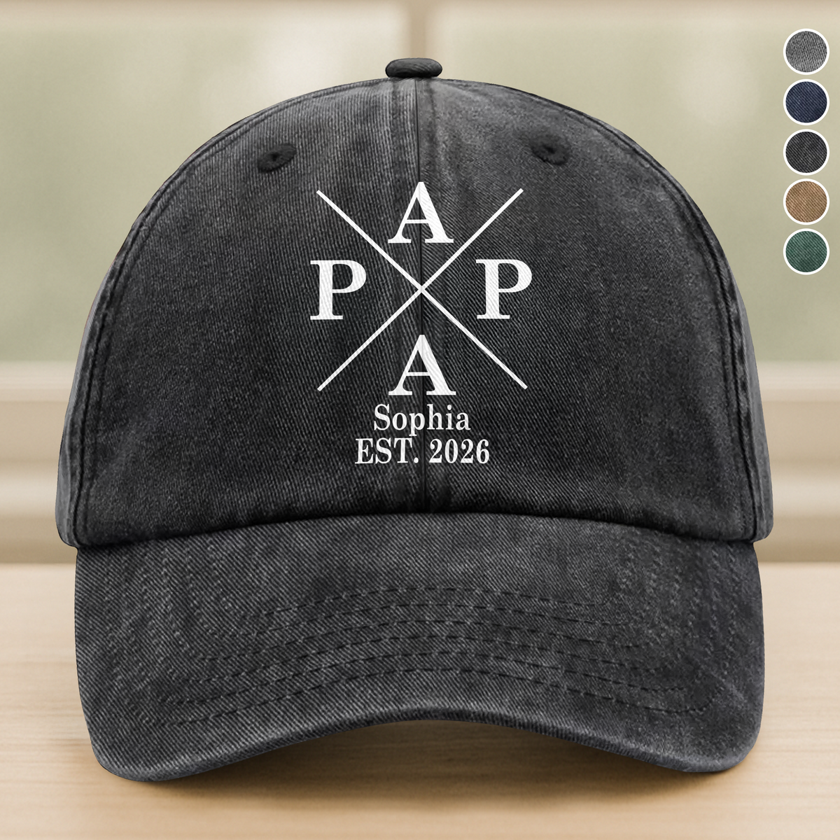 Personalized Papa's Cap With Children's Names And Birth Years Washed Denim Baseball Cap Father's Day Gift HA75 921270