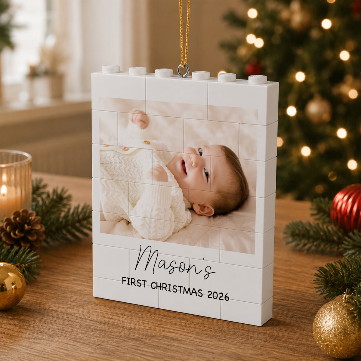 Custom Baby Photo And Name First Christmas Building Blocks Ornament TH10 170817