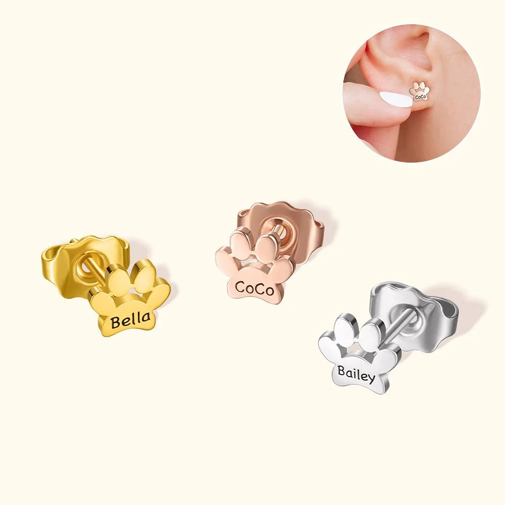 Personalized Paw Print Engraved Stud Earrings - Birthday Gift, Memorial Gift For Pet Lovers LM32 897473