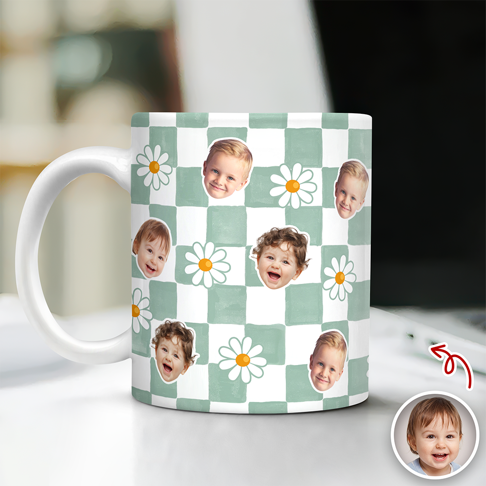 Custom Baby Face Daisy Checkered Print Full Mug - Personalized Gift for Mom & Dad TH10 169943
