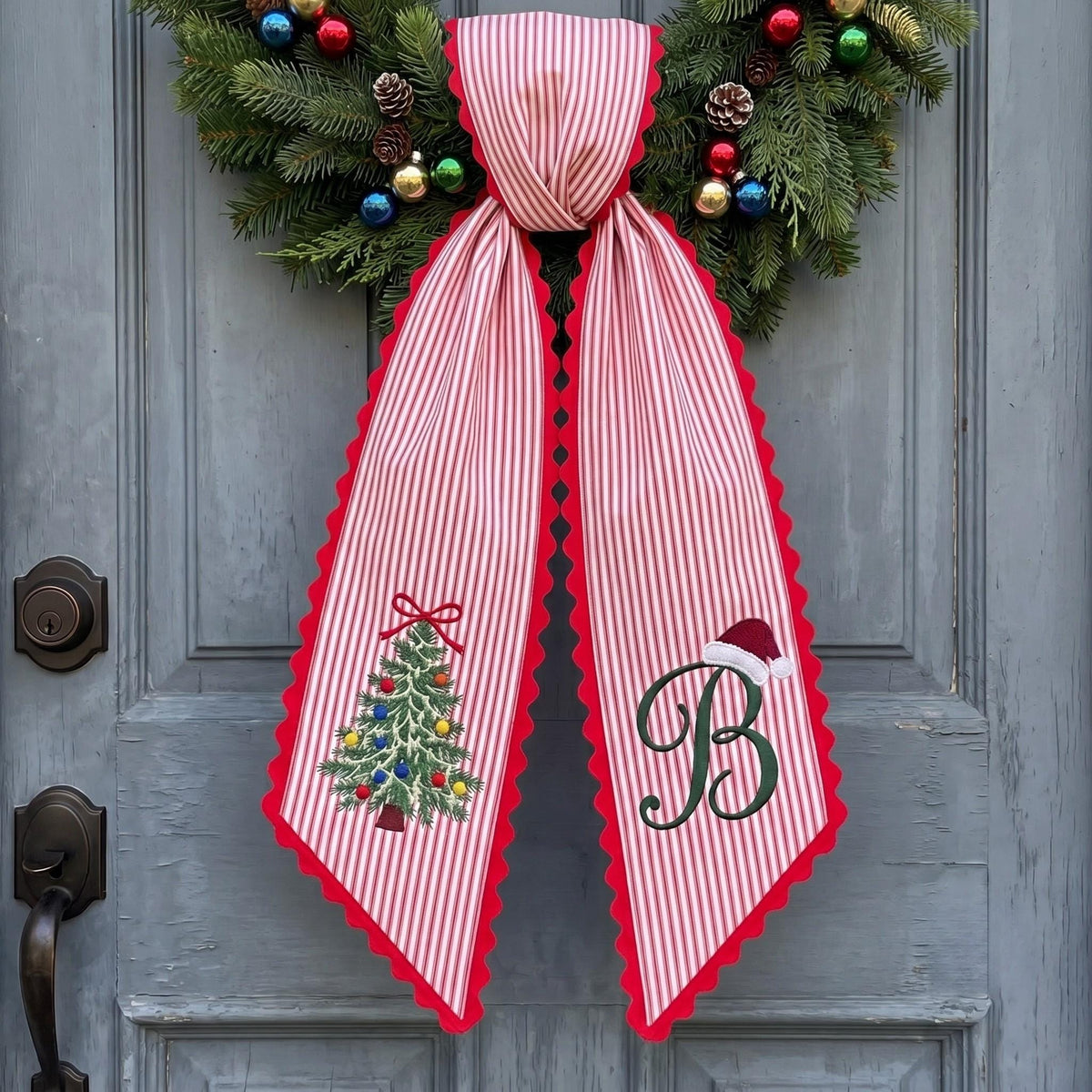 Personalized Embroidered Santa Hat Monogram Bow Christmas Wreath Sash LM32 669745