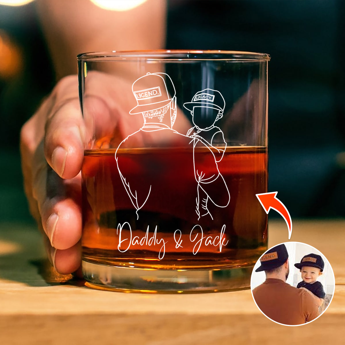 Custom Photo Daddy & Kids Portrait Rock Glass- Personalized Father’s Day Gift LM32 899999