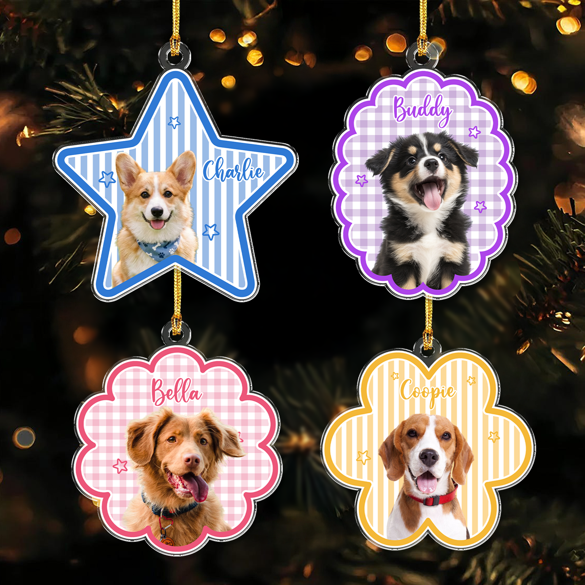 Custom Dog Photo Star Flower Shape Acrylic Ornament, Personalized Pet Keepsake CH07 180400