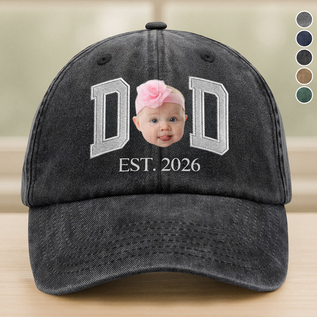 Custom Photo Face Dad Est. Washed Denim Baseball Cap HA75 921350