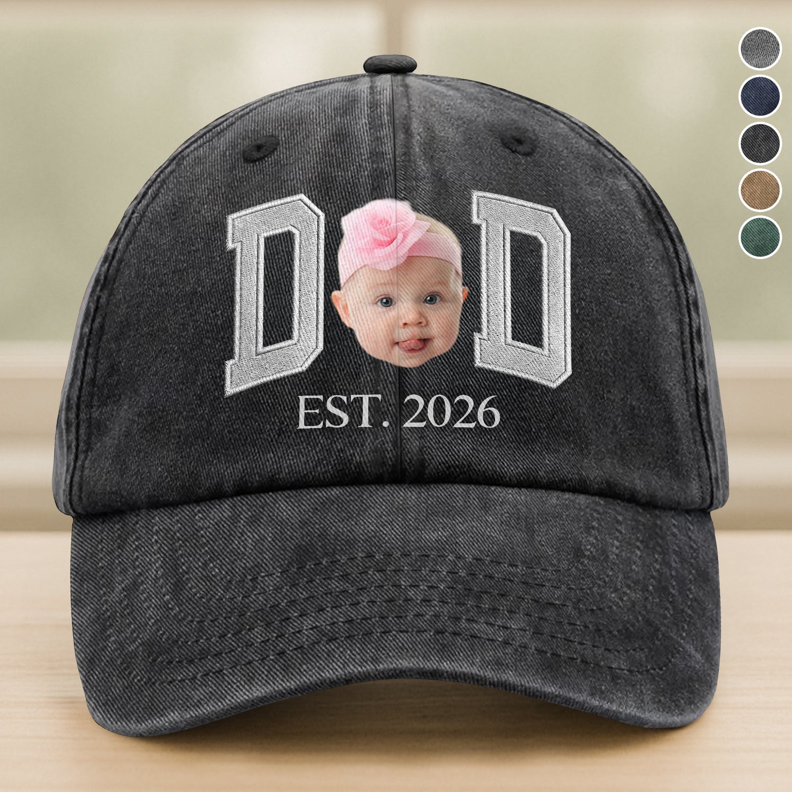 Custom Photo Face Dad Est. Washed Denim Baseball Cap HA75 921350