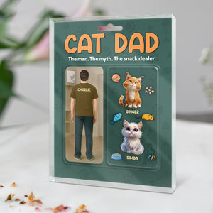 Happy Father's Day Cat Dad Figure Personalized Acrylic Block Plaque HA75 892356