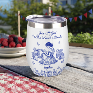 Personalized A Girl Who Loves Books Toile De Jouy Wine Tumbler LM32 893991