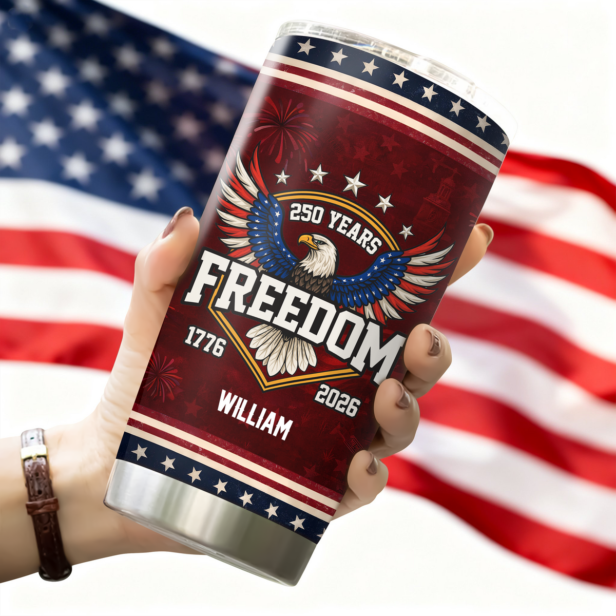 Custom Name 250 Years of Freedom America 1776–2026 Anniversary Fat Tumbler CH07 910552