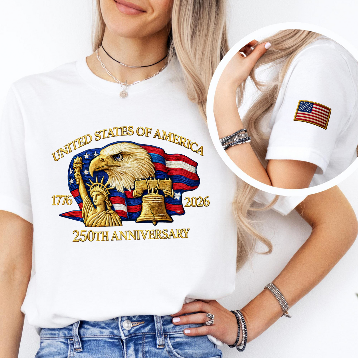 Bald Eagle United States Of America 250th Anniversary Sleeve Tee Shirt LM32 897793