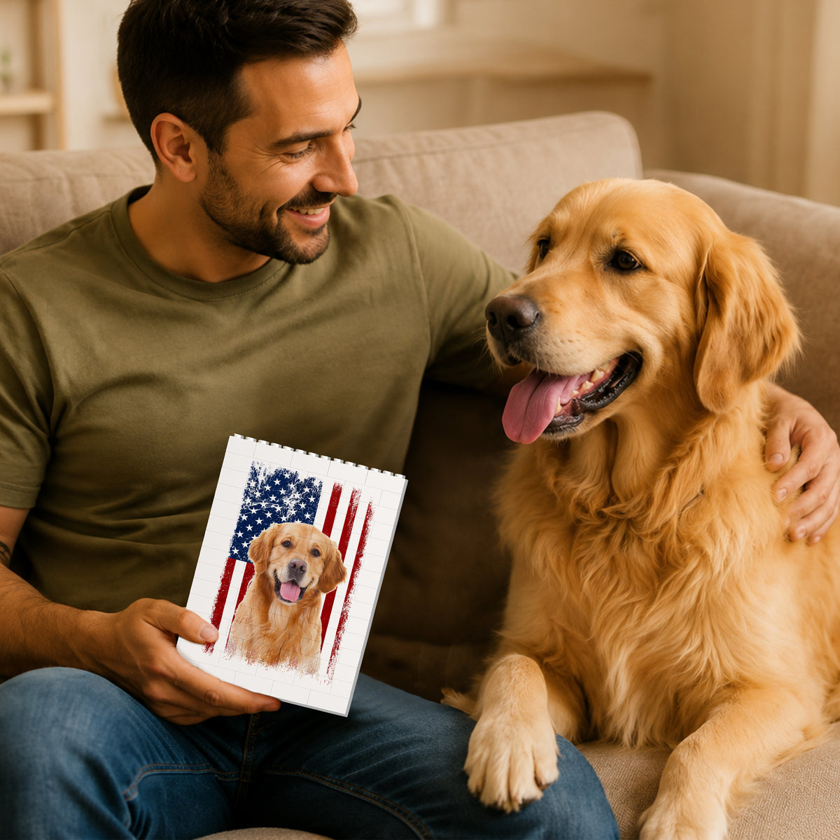 Custom Dog Photo America Flag Building Brick Block TH10 170007