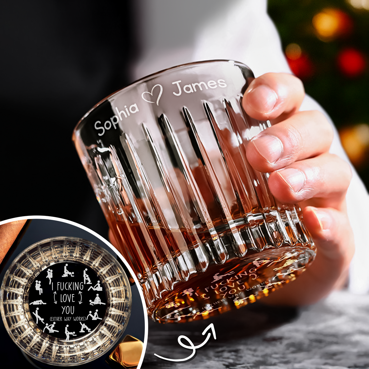 Personalized I F*cking Love You Engraved Vertical Line Whiskey Glass Naughty Valentine Gift CH07 899760