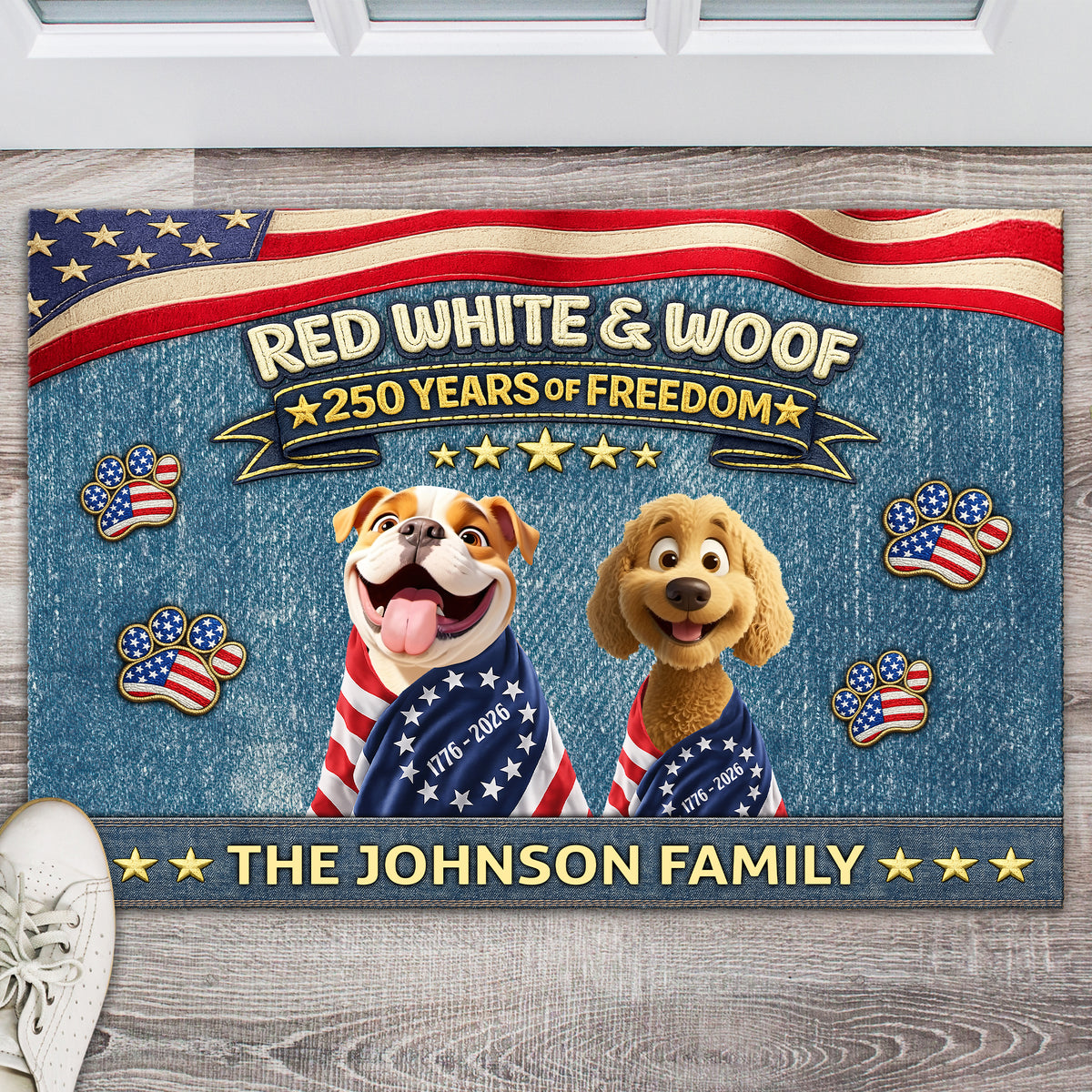Custom 3D America Dog Red White Woof Doormat – Patriotic 250 Years of Freedom LM32 899221