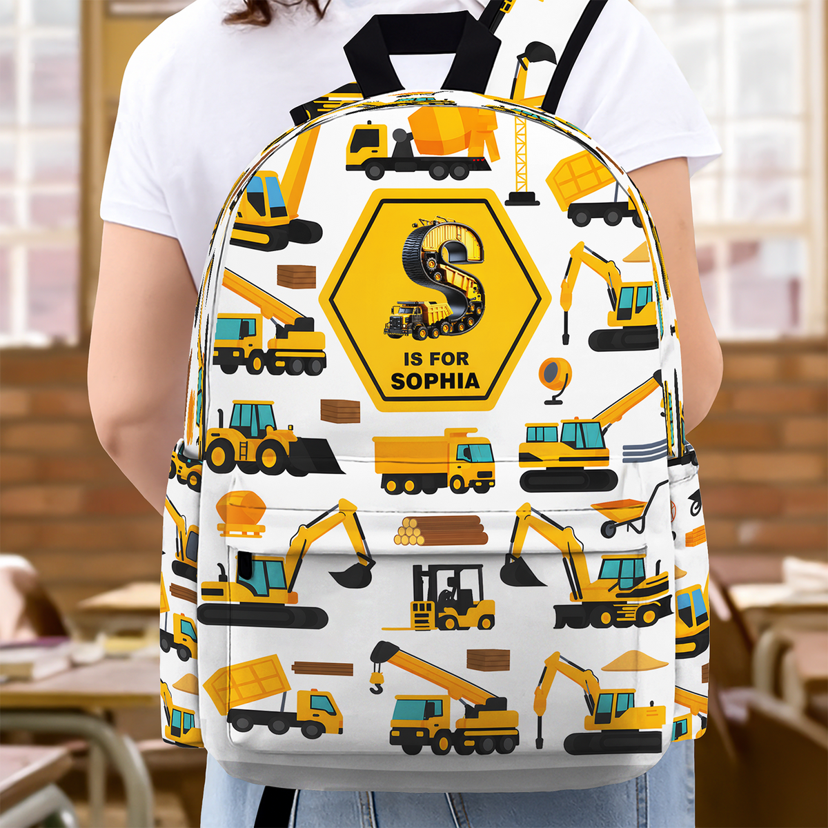 Custom Name Construction Vehicles Truck, Unicorn Letter Backpack For Kids HA75 921656