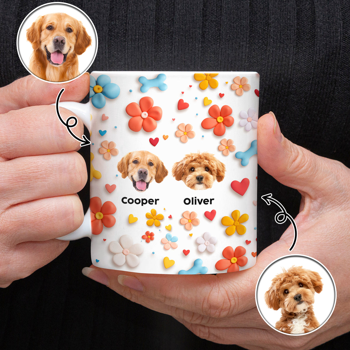Custom Photo Dog With Flower 3D Inflated Effect Mug TH10 894403