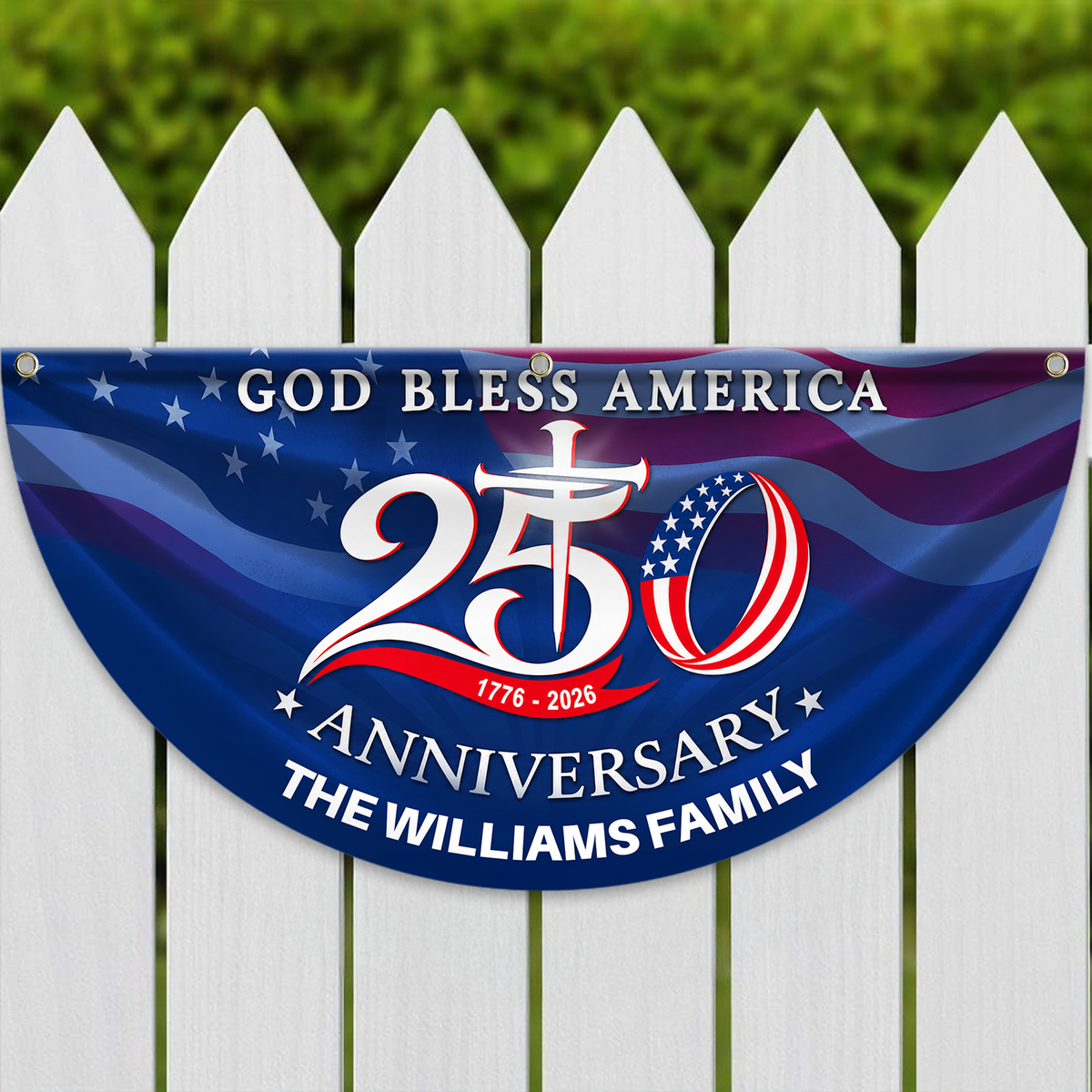 Custom Name Patriotic 250th Anniversary God Bless America 1776-2026 Non-Pleated Fan Flag HO82 902802