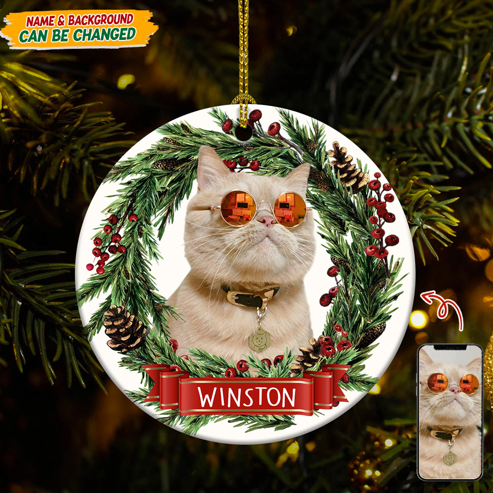 Custom Cat Photo Ceramic Ornament For Christmas N304 889851
